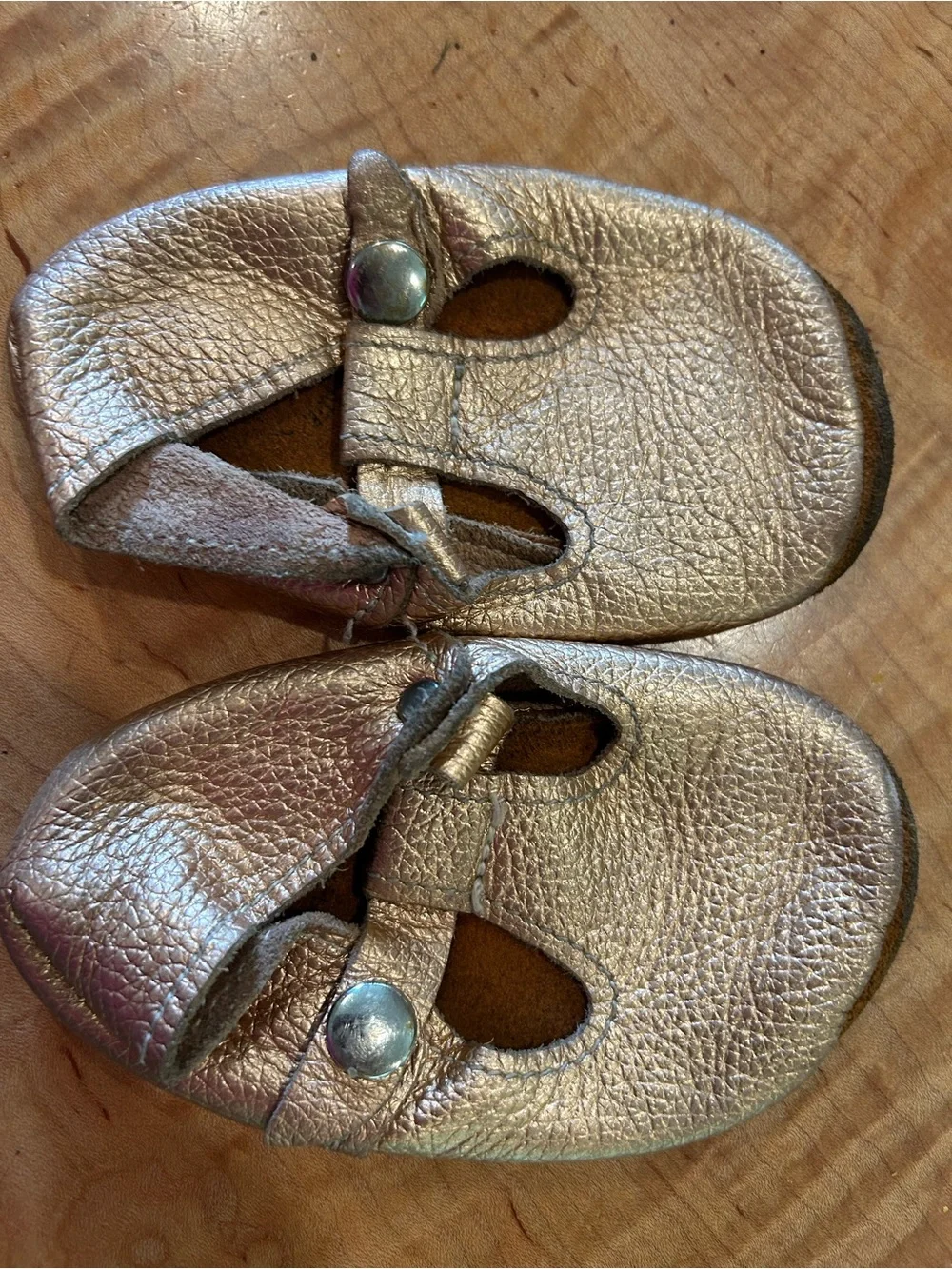 Mon Petit Metallic Gold Baby/Toddler Soft Leather Mary Jane Shoes 5T